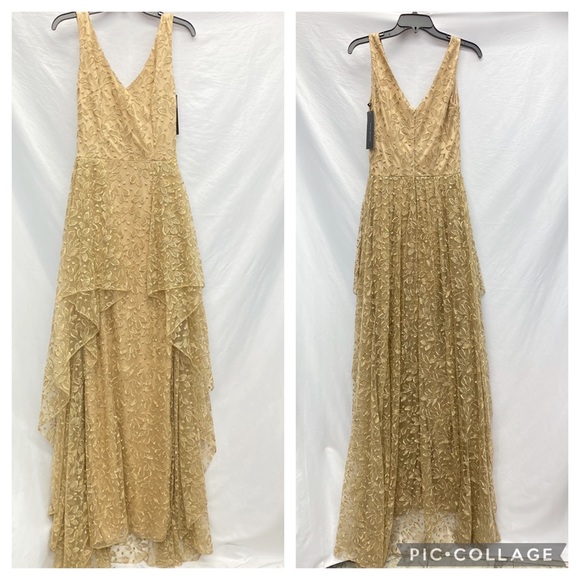 David Meister limited V-Neck sleeveless gold long gown - Picture 3 of 8